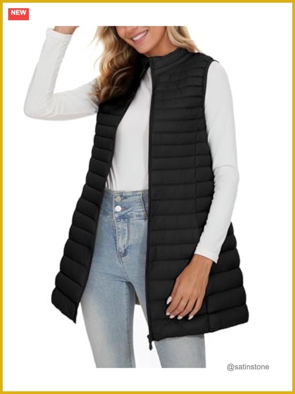 Women's Long Puffer Vest Lightweight Quilted Sleeveless Winter Coat 100%